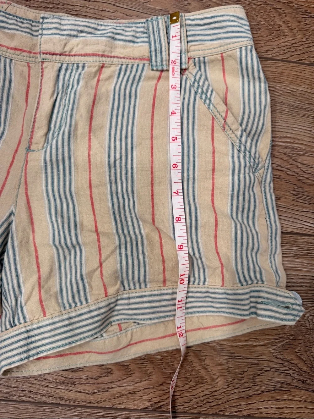 Anthropologie Beige Shorts with Blue & Red Stripes 0183 - Picture 3 of 6